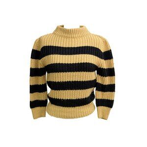 1960s Vintage British Vogue Chunky Camel & Black Bold Stripe Knit Stripe Sweater